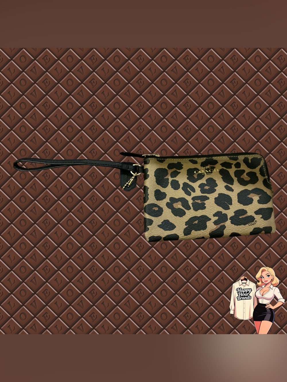 COACH Leopard Print Corner Zip Wristlet Pouch Card Wallet Phone Case